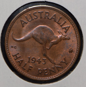 Australia 1943 1/2 Penny kangaroo animal  190594 combine shipping
