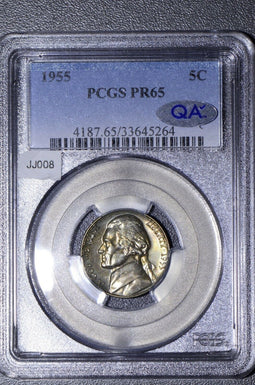 1955  5 Cents PCGS MS PR65 Jefferson nickel proof magenta metalic toning JJ008