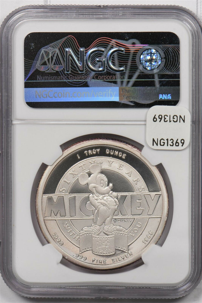1988 silver NGC PF 69UC Leader of The Band Mickey Mouse 60th Anniversary 1Oz S