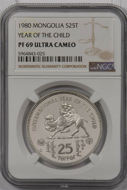 Mongolia 1980 25 Tugrik silver NGC PF 69UC Year of the Child NG1330 combine ship