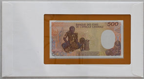 Gabon 1991 500 Francs (1985) Bank of all nations. 90 Francs stamp canc. RC0588 c