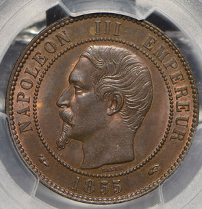 France 1855 10 Centimes Eagle animal PCGS MS64BN full luster Gad-248 F-133 Chien