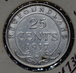 Canada 1917 25 Cents silver newfoundland 190185 combine shipping