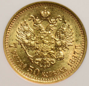 Russia Empire 1897 7 1/2 Roubles gold ANACS AU58 NG1010 combine shipping