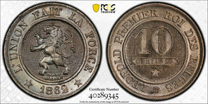 Belgium 1862 10 Centimes Lion animal PCGS MS64 PC1135 combine shipping