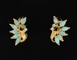 14K Gold Opal Diamond Earrings 2.5g Opal TCW 1.08ct Diamond TCW 0.03ct 0.5*0.2*0