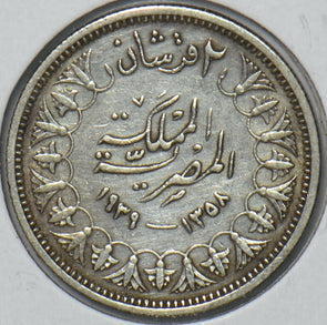 Egypt 1939 AH 1358 2 Piastres 195396 combine shipping