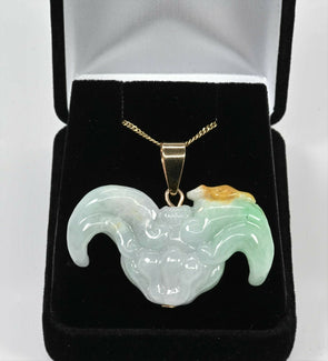 Natural Jadeite 14K Gold Sheep Pendant GP0015