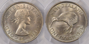 New Zealand 1963 Florin Kiwi Bird animal PCGS MS 66 PC1381 combine shipping