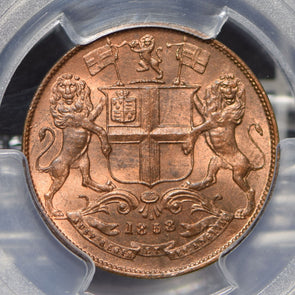 British India 1858 1/4 Anna Lion animal PCGS MS65RB rare this grade SW-3.78 PC07