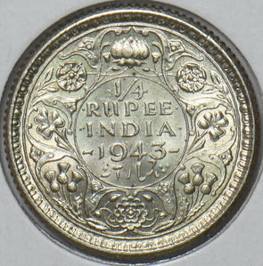 British India 1943 1/4 Rupee UNC 194583 combine shipping