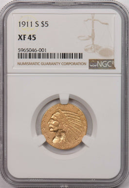 1911 S 5 Dollar Indian Head gold NGC XF 45 NG1024 combine shipping