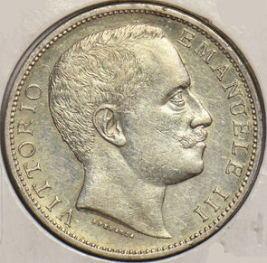 Italy 1906 2 Lire EF+, Scarce Eagle I0537 combine shipping
