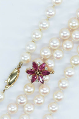 Saltwater Pearl 14K Gold Necklace with Ruby Diamond Spacer GN0016