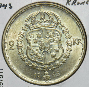 Sweden 1943 2 Kronor 297911 combine shipping