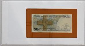 Poland 1984 50 Zlotych note (1979) Bank of all nations. 6 Zlotych stamp cancelle