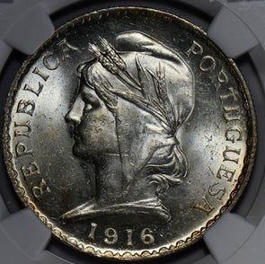NG0195 Portugal 1916  Escudo NGC MS 63 rare in this grade combine shipping