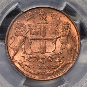 British India 1858 1/4 Anna Lion animal PCGS MS64RD rare in RED! SW-3.78 PC0712