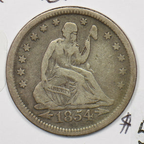 1854 Seated Liberty Quarter 90% silver Arrow. Fine ++ U0221