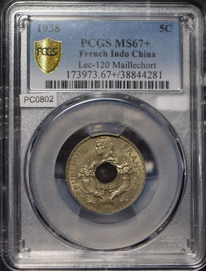 French Indo China 1938 5 Cents PCGS MS67+ finest known PC0802 combine shipping