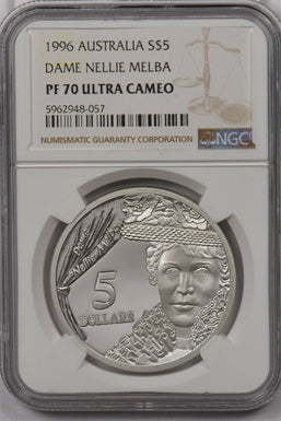 Australia 1996 5 Dollar silver NGC Proof 70UC Dame Nellie Melba Perfect 70 NG144