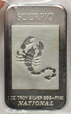Canada 1990 's 1oz troy silver bar Scorpio National Co zodiac series BU0692 comb