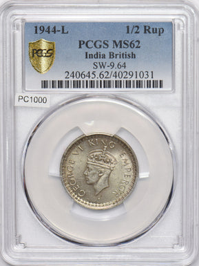 India British 1944 L 1/2 Rupee PCGS MS62 SW-9.64 PC1000 combine shipping