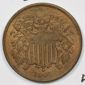 1864 Two Cents Lg motto. XF U0193
