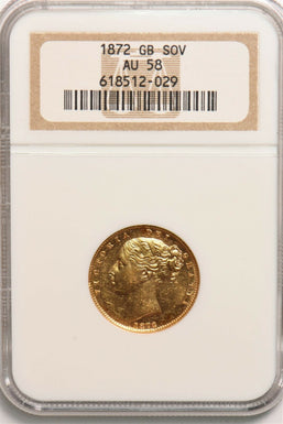 Great Britain 1872 Sovereign gold NGC AU58 Sheild NG1013 combine shipping