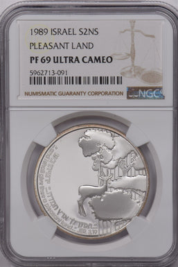 Israel 1989 2 New Sheqalim Silver NGC Proof 69 Ultra Cameo Pleasant Land NG1642