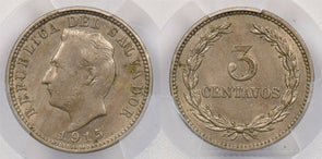 El Salvador 1915 3 Centavos PCGS AU 58 rare condition KM-128 PC1243 combine shi