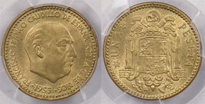 Spain 1953 Peseta PCGS MS 66 PCGS Pop. 2 in MS 66 None Higher PC1358 combine shi