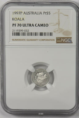 Australia 1997 P 5 Dollars platinum Koala animal NGC Proof 70 Ultra Cameo 0.05oz