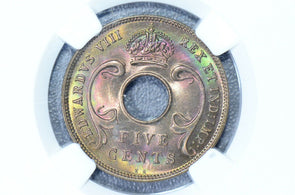 East Africa  1936 5 Cents NGC MS65RB Gorgeous Toning  NG0038 combine shipping