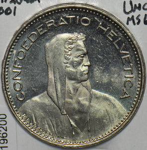 Switzerland 2001 5 Francs UNC 196200 combine shipping