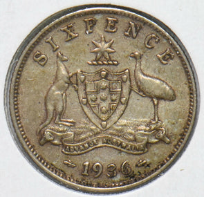 Australia 1936 Georgivs V 6 Pence Kangaroo animal Ostrich Austraila Coat of Arm