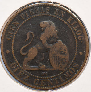 Spain 1870 10 Centimos Lion animal 193250 combine shipping