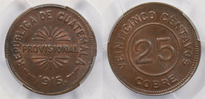 Guatemala 1915 25 Centimos PCGS MS 64BN rare condition PC1241 combine shipping