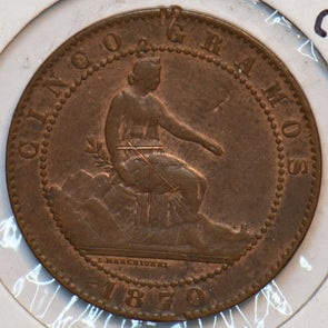Spain 1870 5 Centimos Lion animal 902501 combine shipping