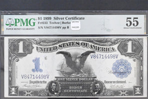 US 1899 $1 PMG AU 55 Silver Certificates Large Size Black Eagle Fr#233 Teehee/Bu