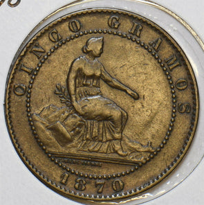 Spain 1870 5 Centimos Lion animal 297625 combine shipping