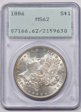1886 Morgan Dollar Silver rattler holder PCGS MS62 PC1643