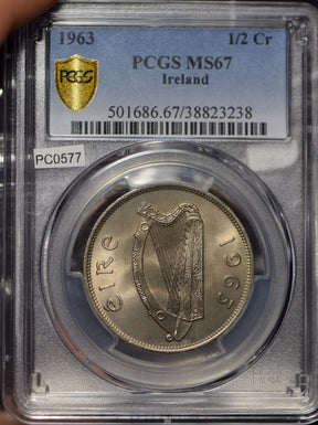 Ireland 1963 1/2 Crown Horse animal PCGS MS67 rare this grade PC0577 combine shi