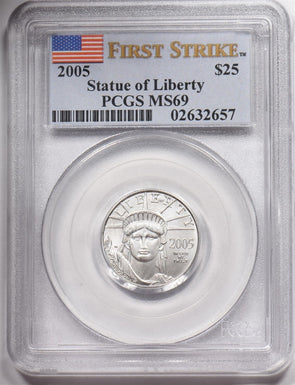2005 Platinum Statue of Liberty 25 Dollars 1/4oz PCGS MS69 PC1595