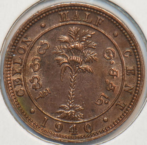 Ceylon 1940 1/2 Cent 296512 combine shipping