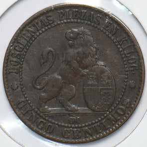 Spain 1870 5 Centimos Lion animal 150742 combine shipping