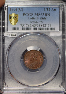 British India 1901 1/12 Anna PCGS MS63BN SW-6.672 PC0674 combine shipping