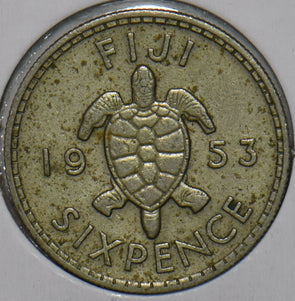 Fiji 1953 6 Pence Turtle animal 152287 combine shipping