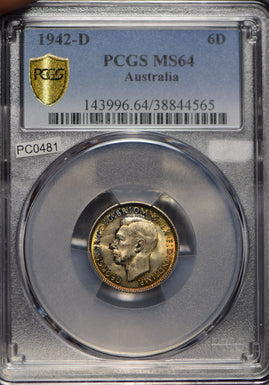 Australia 1942 6 Pence Kangaroo animal PCGS MS64 PC0481 combine shipping