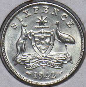 Australia 1942 D 6 Pence Kangaroo animal Emu UNC 150803 combine shipping